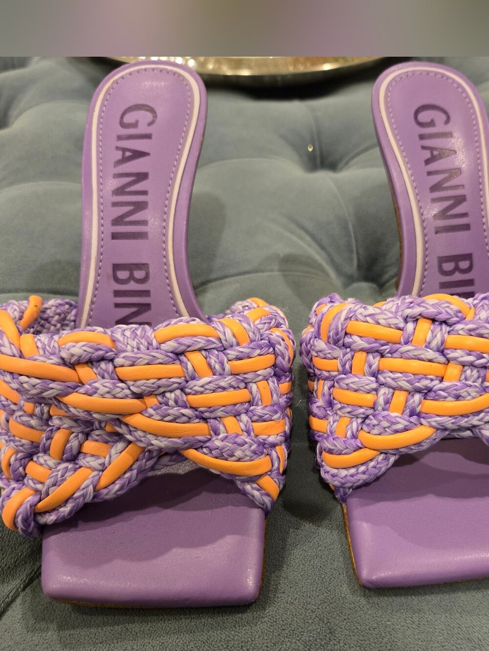 Gianni Bini Lavender Purple & Orange Braided Slip-On Mules